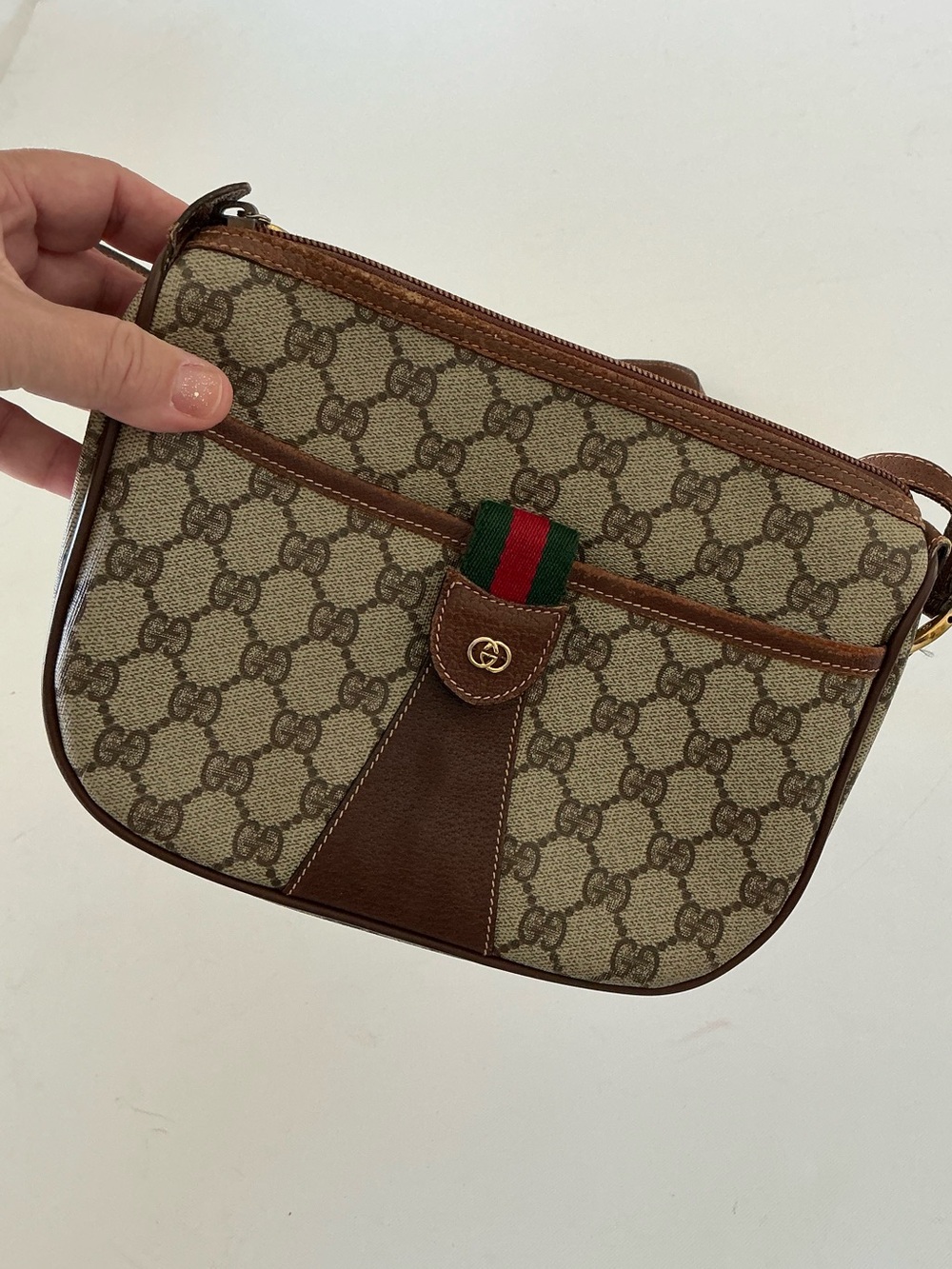 Gucci Vintage Gucci GG Supreme Crossbody Bag Web Stripe Monogram Shoulder Bag - Picture 6 of 16